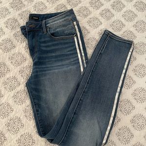 AQUA light wash skinny jeans with silver stripes